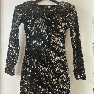 H&M Black Sequin Long Sleeve Dress